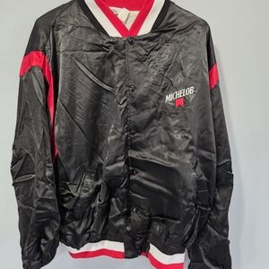Vintage 80's Michelob Beer anheiser busch black satin and red Jacket 2XL